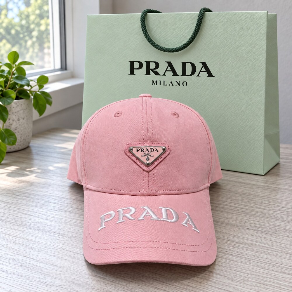 Prada Pink Cap with Embroidered Brim